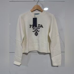 Prada Women's Cream White Wool Cropped Sweater